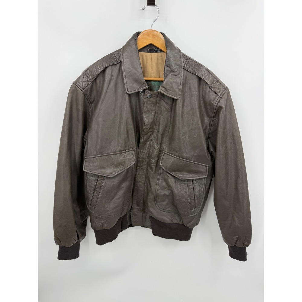 Mirage Classics Flight Bomber Jacket Mens Large Brown Leather Military Aviation